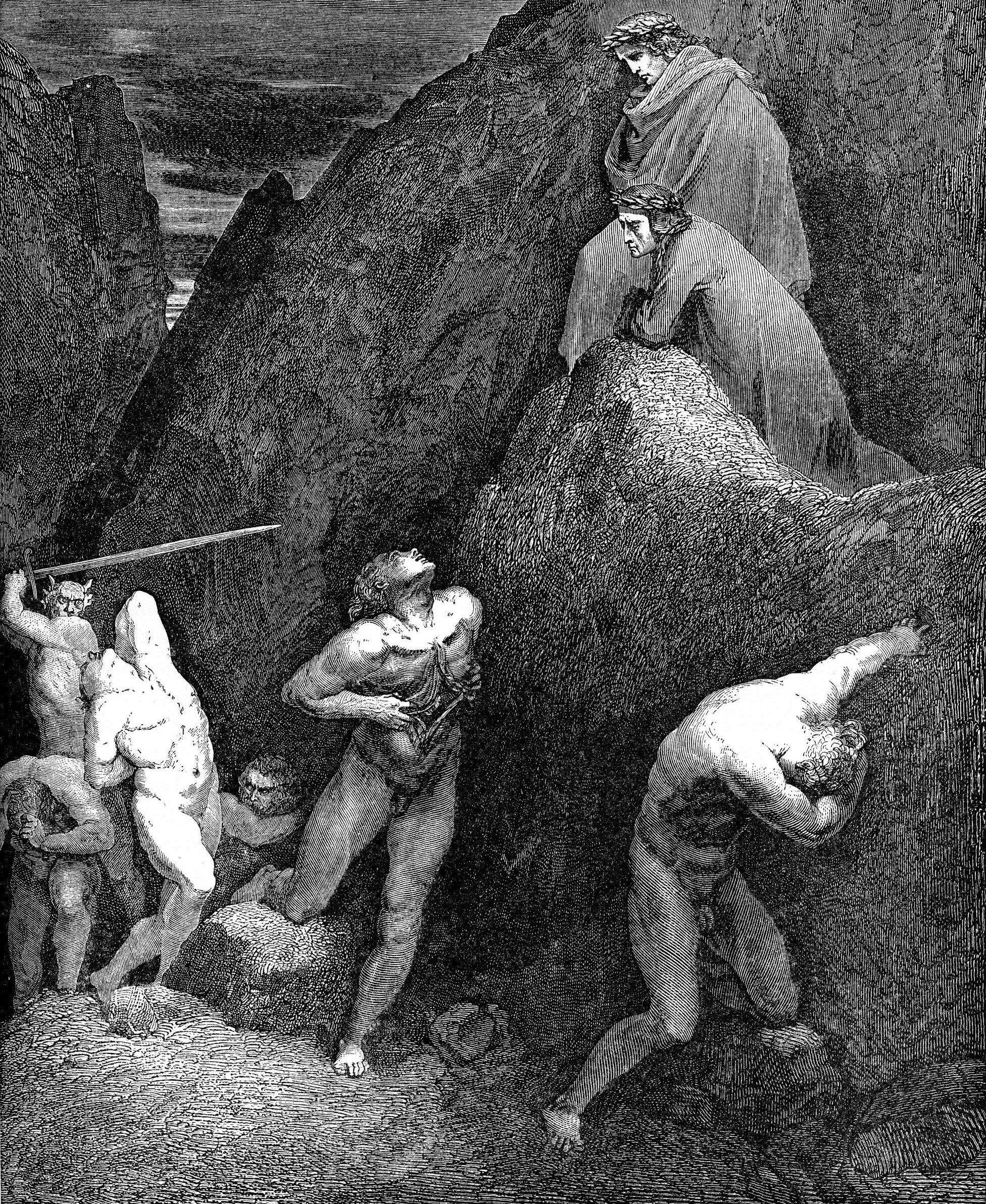 Gustave Doré’s engraving "Mutilated Shades of Mahomet," illustrating Canto XXVIII of Dante Alighieri’s Inferno. Scanned and uploaded by Karl Hahn. Image via Wikimedia Commons.